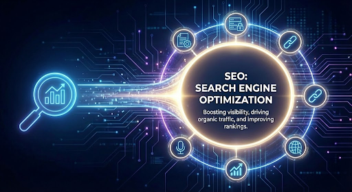 Search Engine Optimization SEO graphic illustrating driving organic traffic