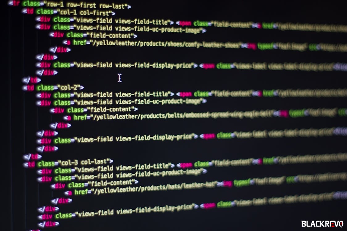 HTML code showing structured layout for e-commerce product page
